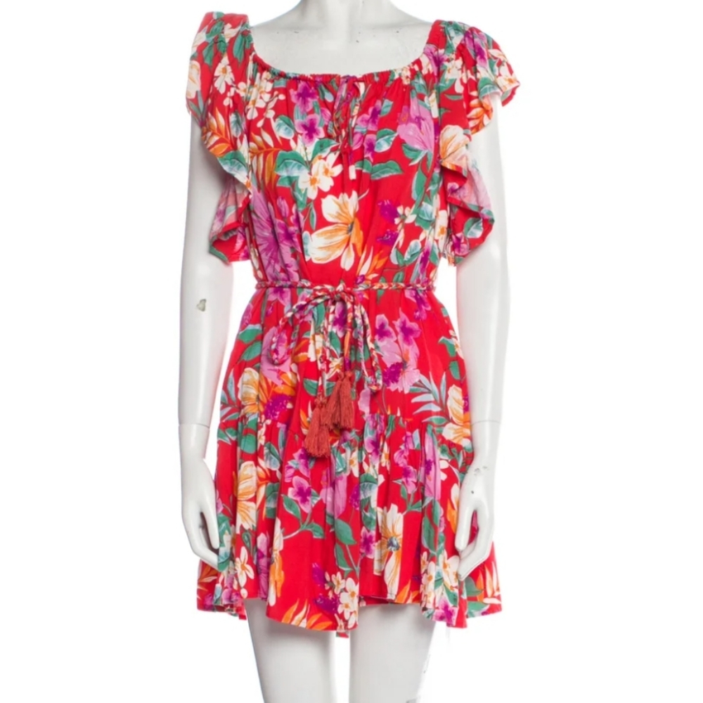 Cynthia Rowley Red Floral Print Flowy mini Dress size Medium